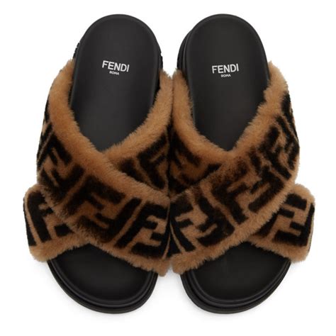 fendi slides black white|fendi shearling slides.